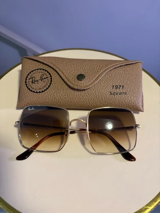 Ray-Ban Square 1971 Classic Polished Arista Gold Light Brown Gradient Sunglasses - Picture 5 of 8